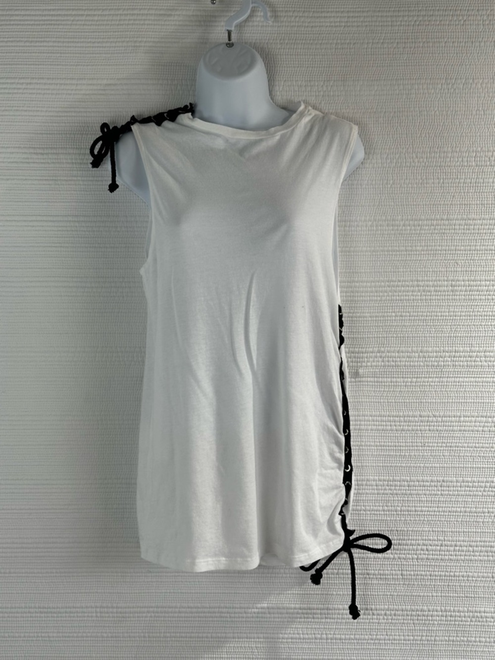 Rock & Rose Couture White Lace-Up Side Tank Top Y2K Grunge Minimalist Sz S